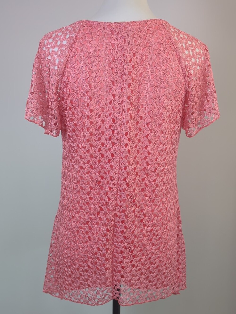Brittany Black Coral Pink Lace Overlay Blouse Scoop Neck Beaded Embellished Top - Picture 9 of 14
